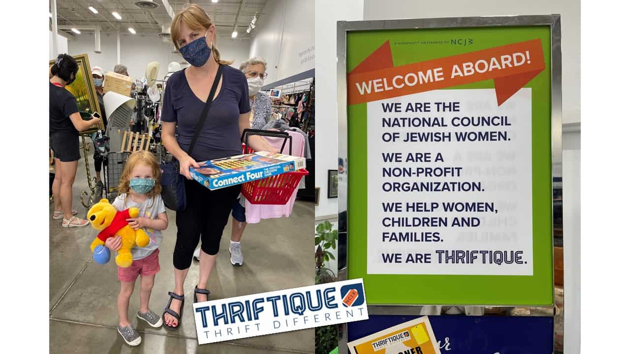Thriftique photo of customers with toys and board games