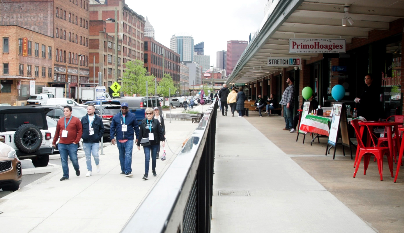A photo of people walking around the Terminal at the Strip District.