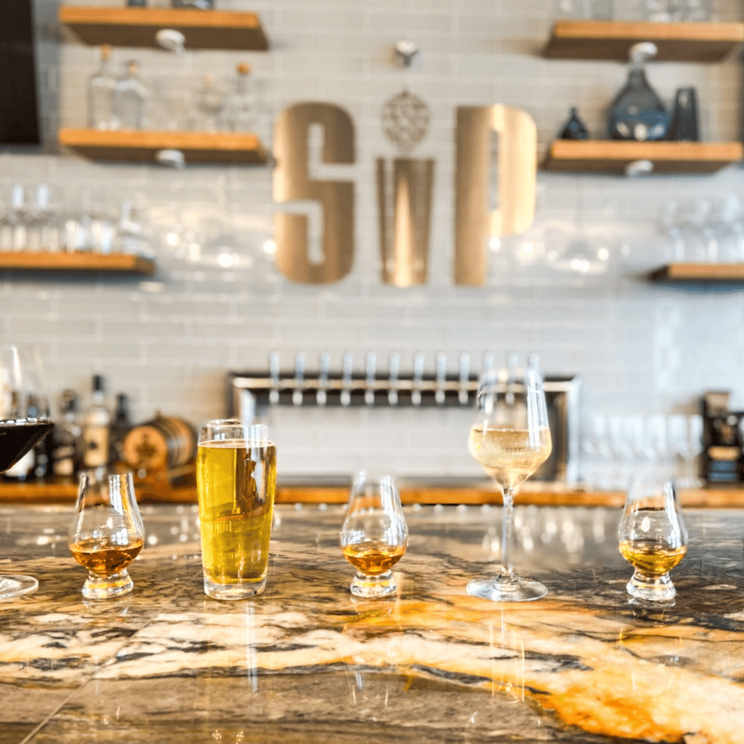 A photo of different drinks at Sip Taproom.