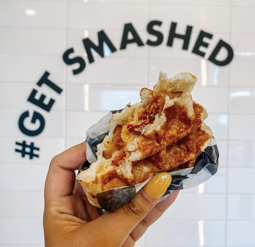 A photo of a smashed sandwich from Smashed Waffles.