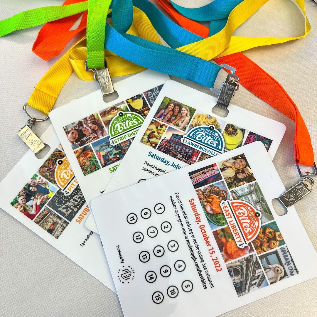 A photo of all the Best Bites 2022 lanyards.