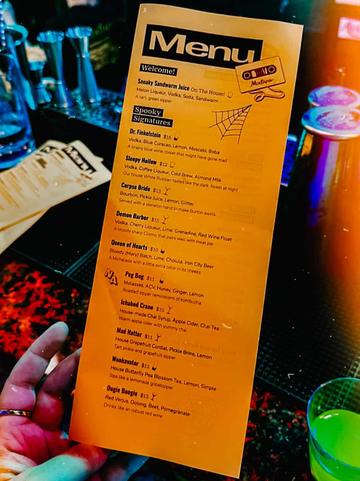 A photo of the drink menu at the Burton Bar.