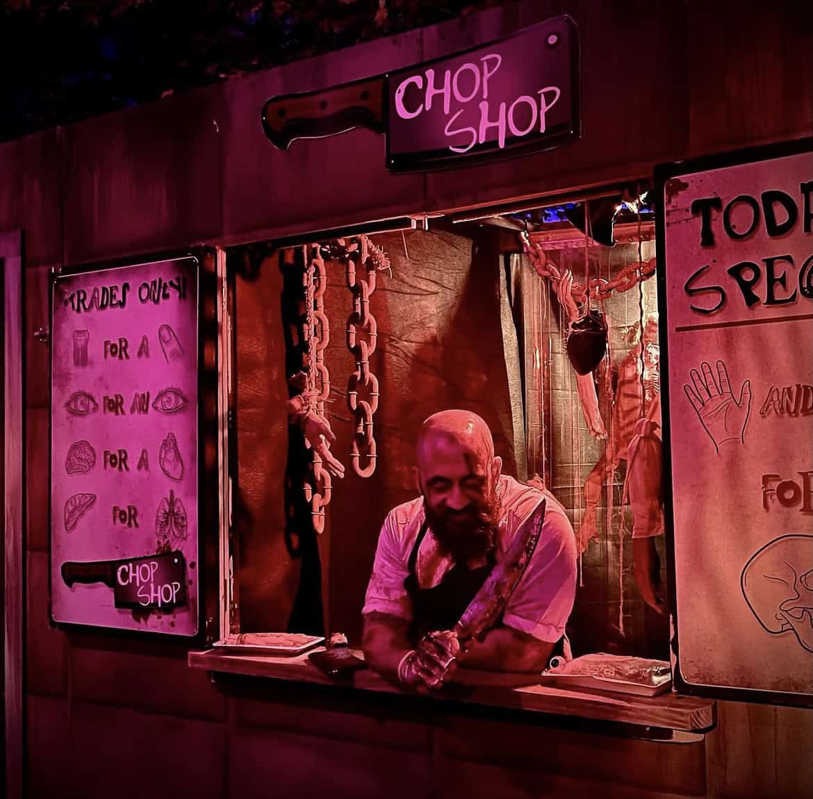 A photo of a 'butcher' scare actor at Kennywood's Phantom Fall Fest.