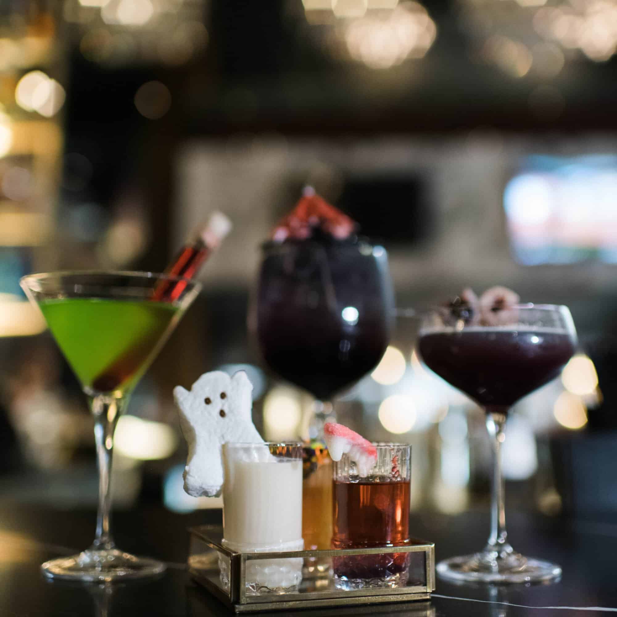 A photo of multiple cocktails and shots available at Ritual House.