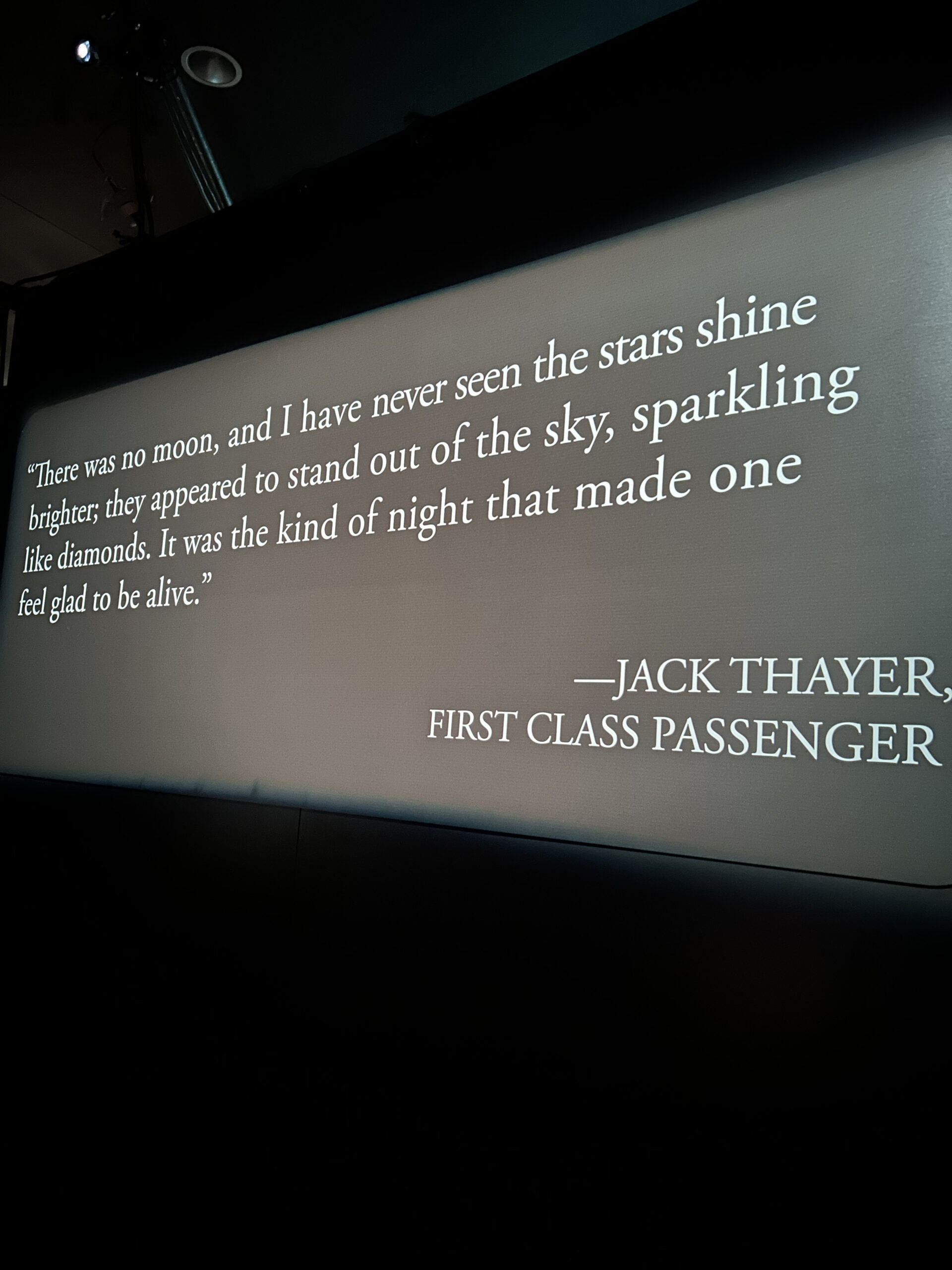 A photo of a quote on the wall from a passenger about the night sky.