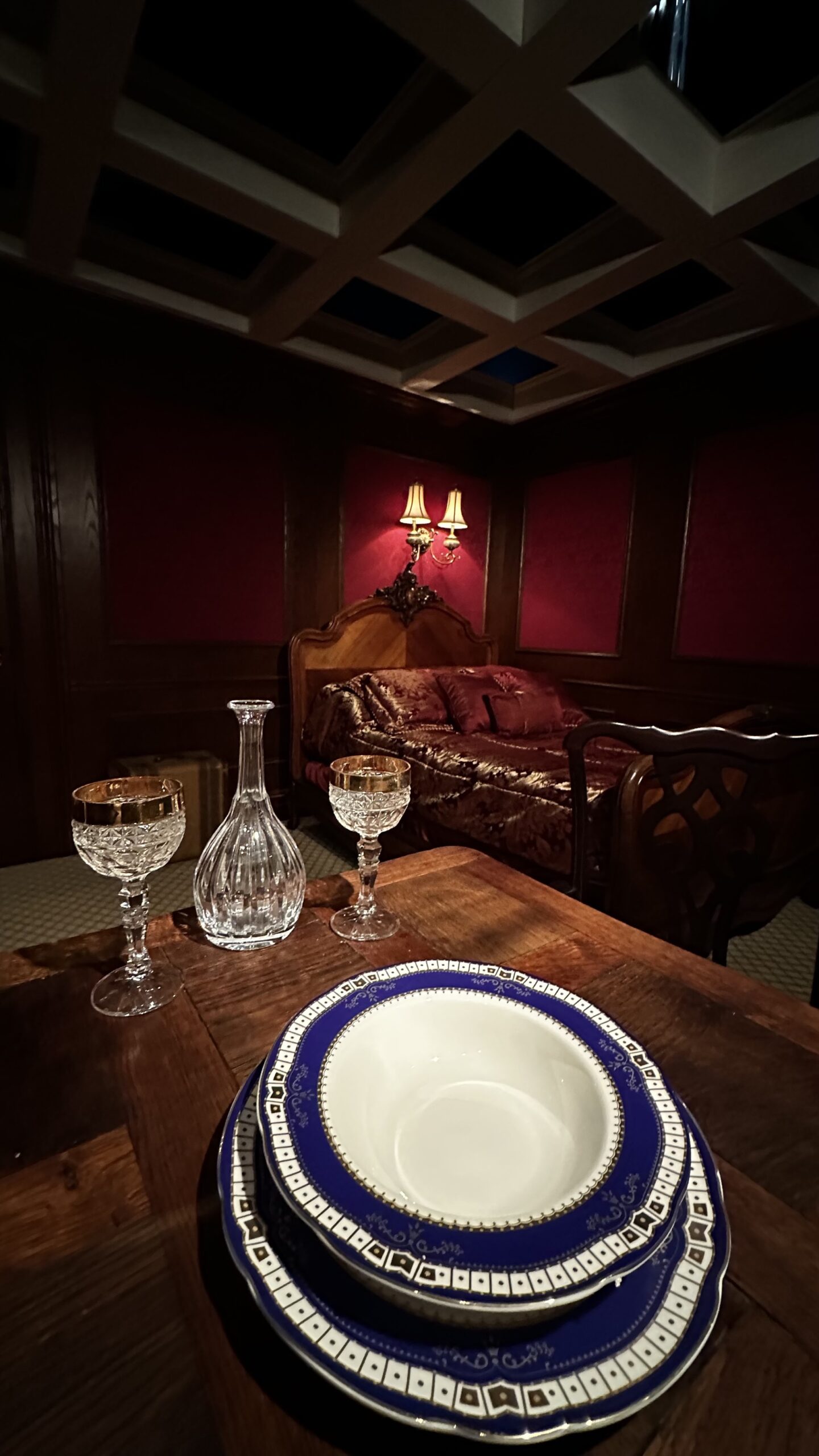 A recreation of a room in the Titanic on exhibit.