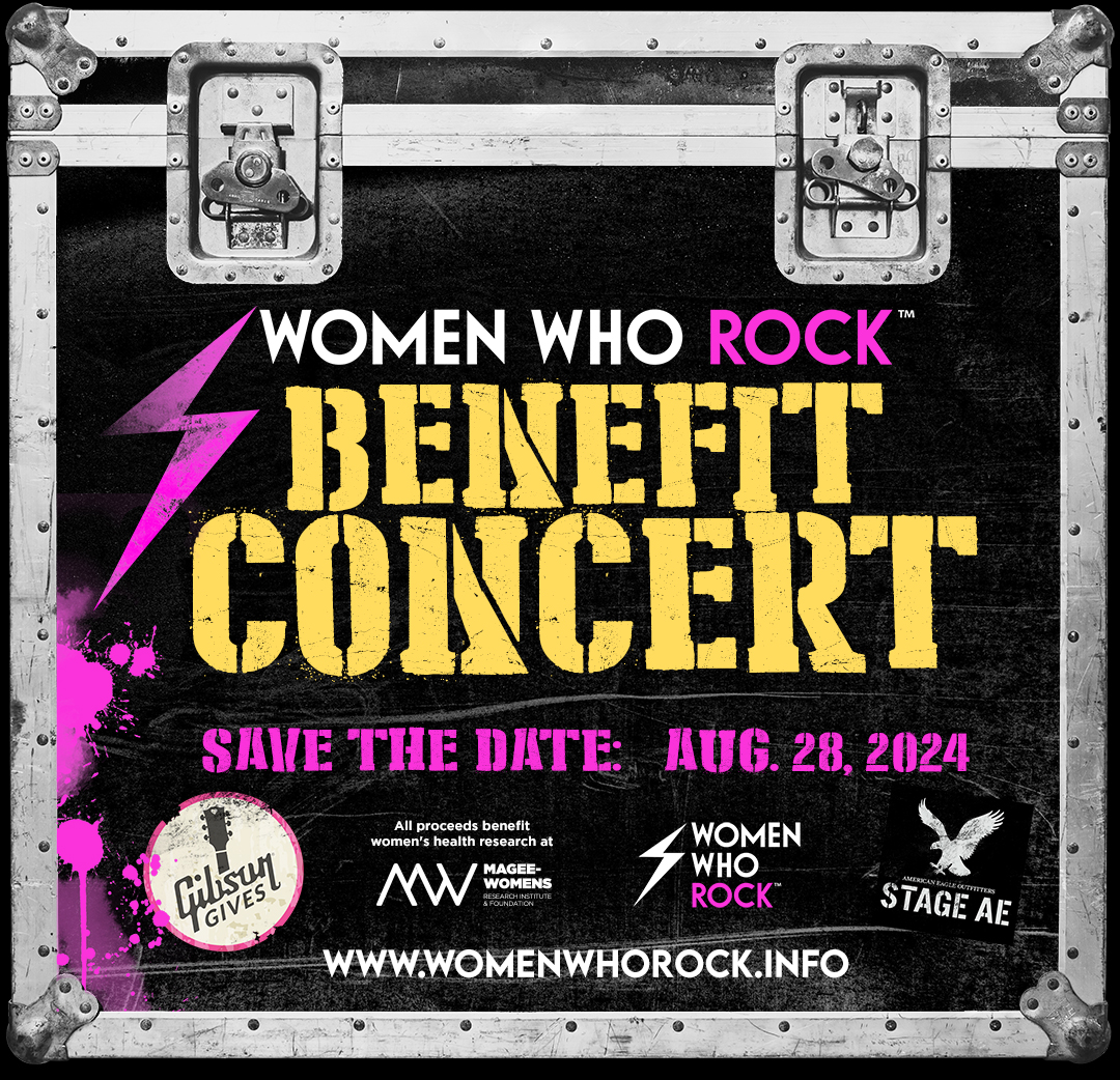 A Women Who Rock Benefit Concert graphic that says to save the date of August 28, 2024.