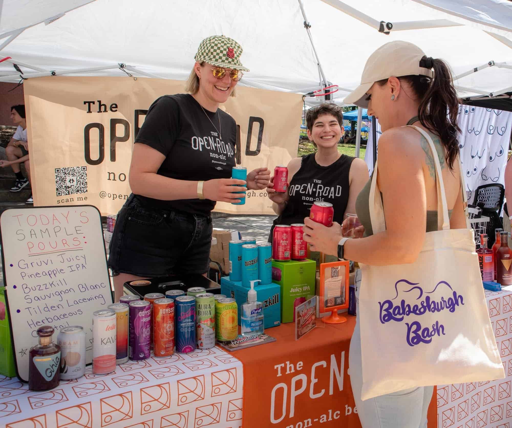 A photo of the Open Road tent at Babesburgh Bash selling non-alcoholic drinks.