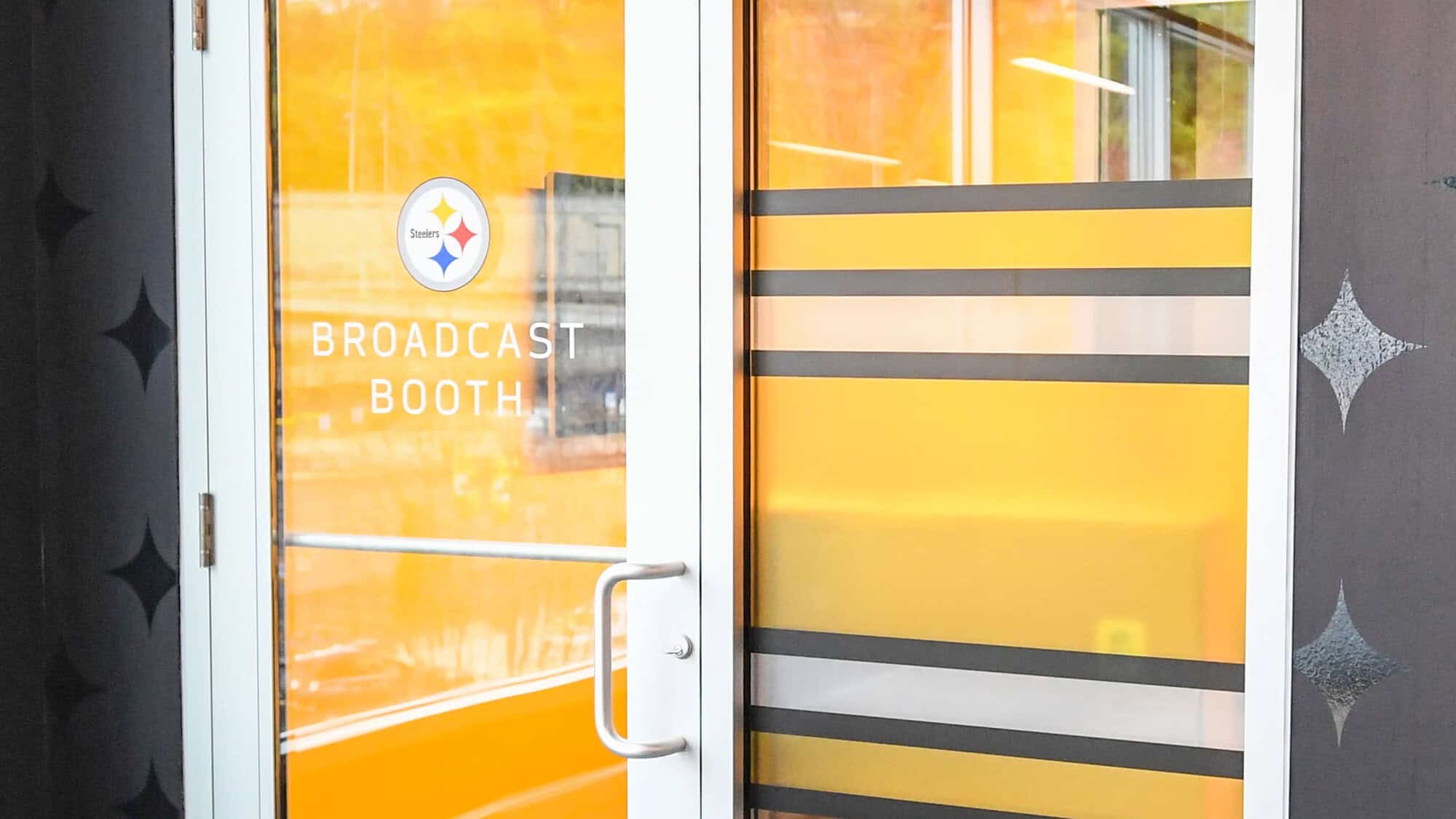 A photo of the outside of the broadcast booth at the museum.