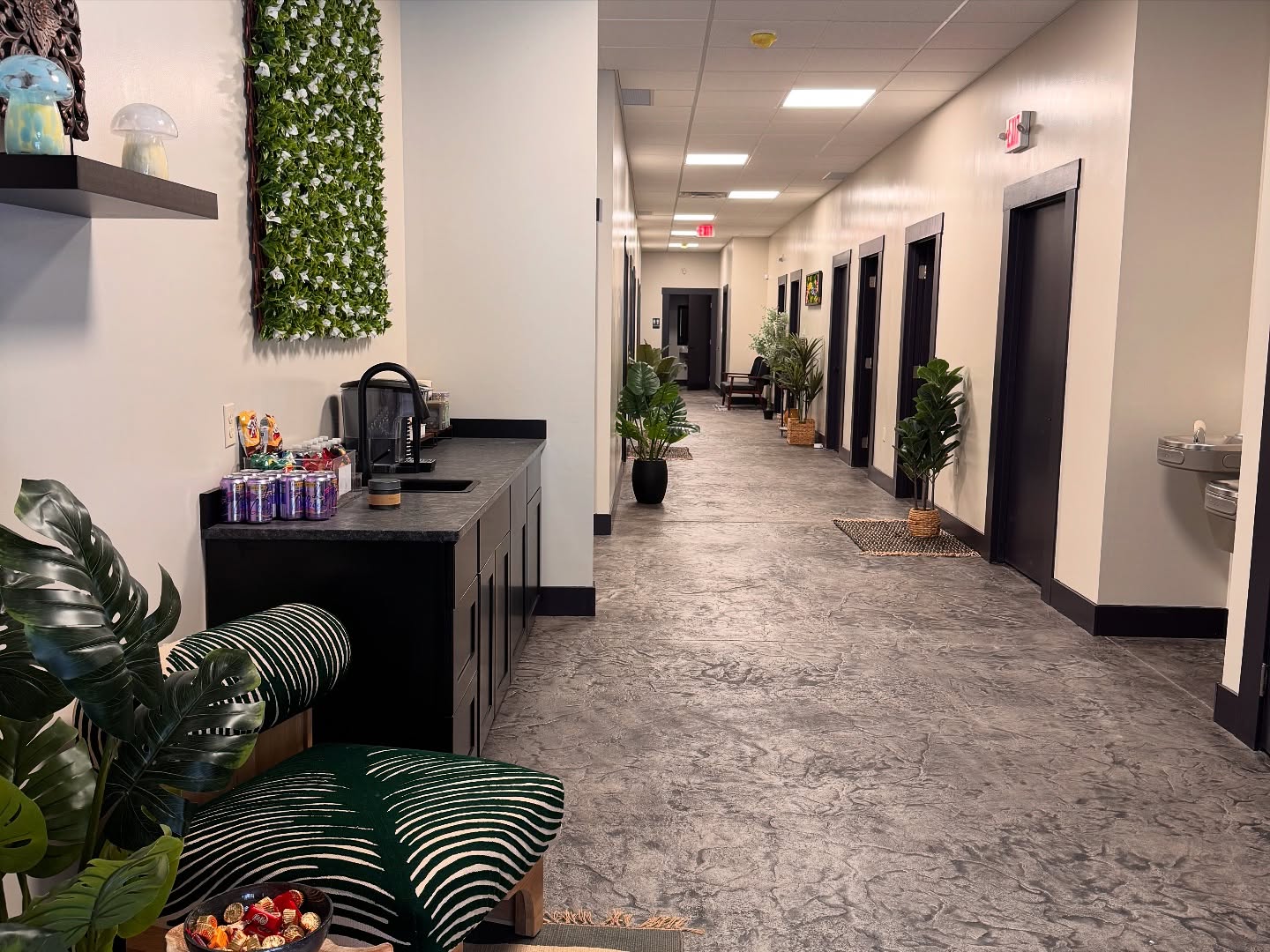A photo of a hallway with rooms at Elements.