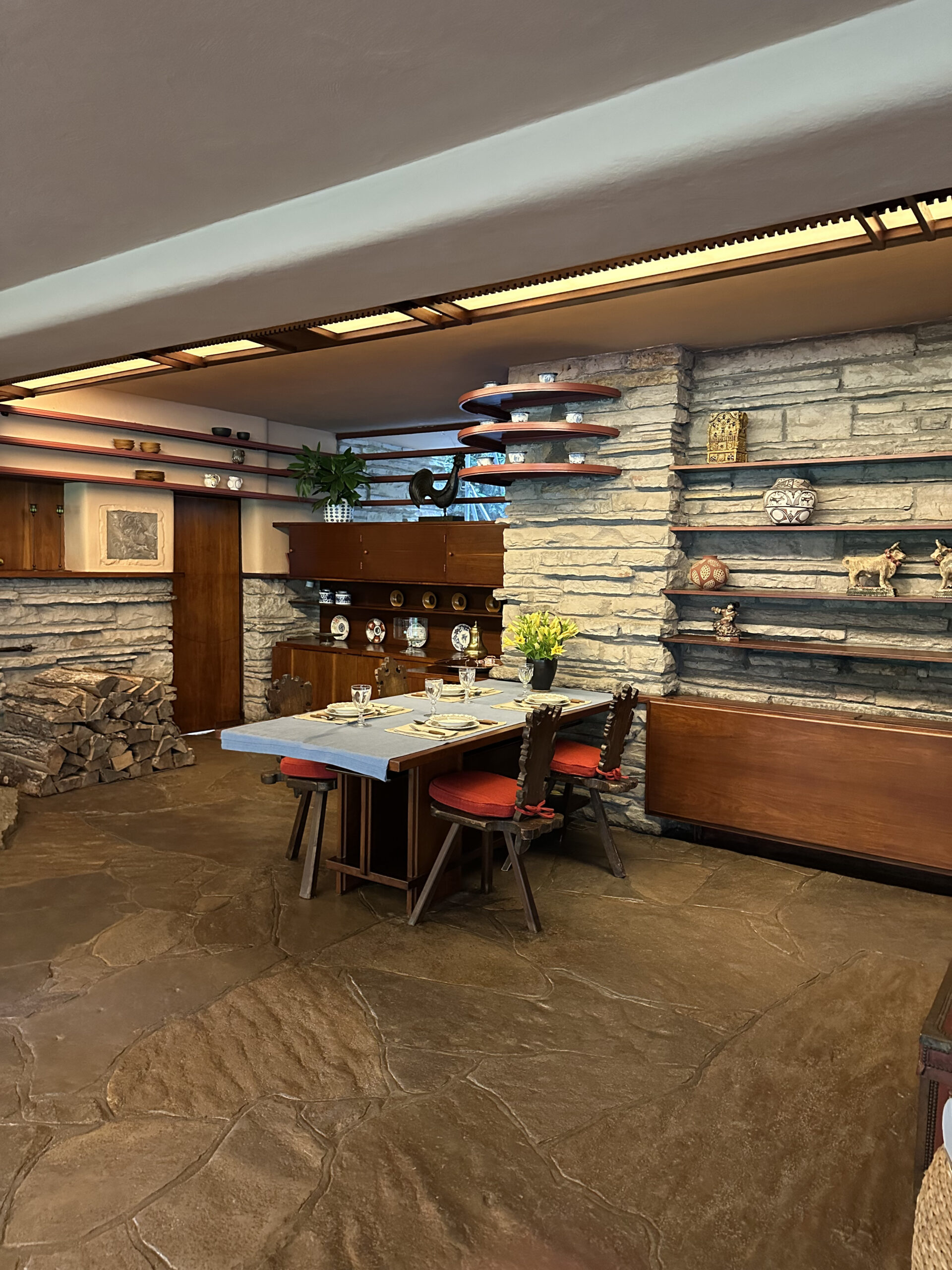 A photo of the dining room space at Fallingwater.
