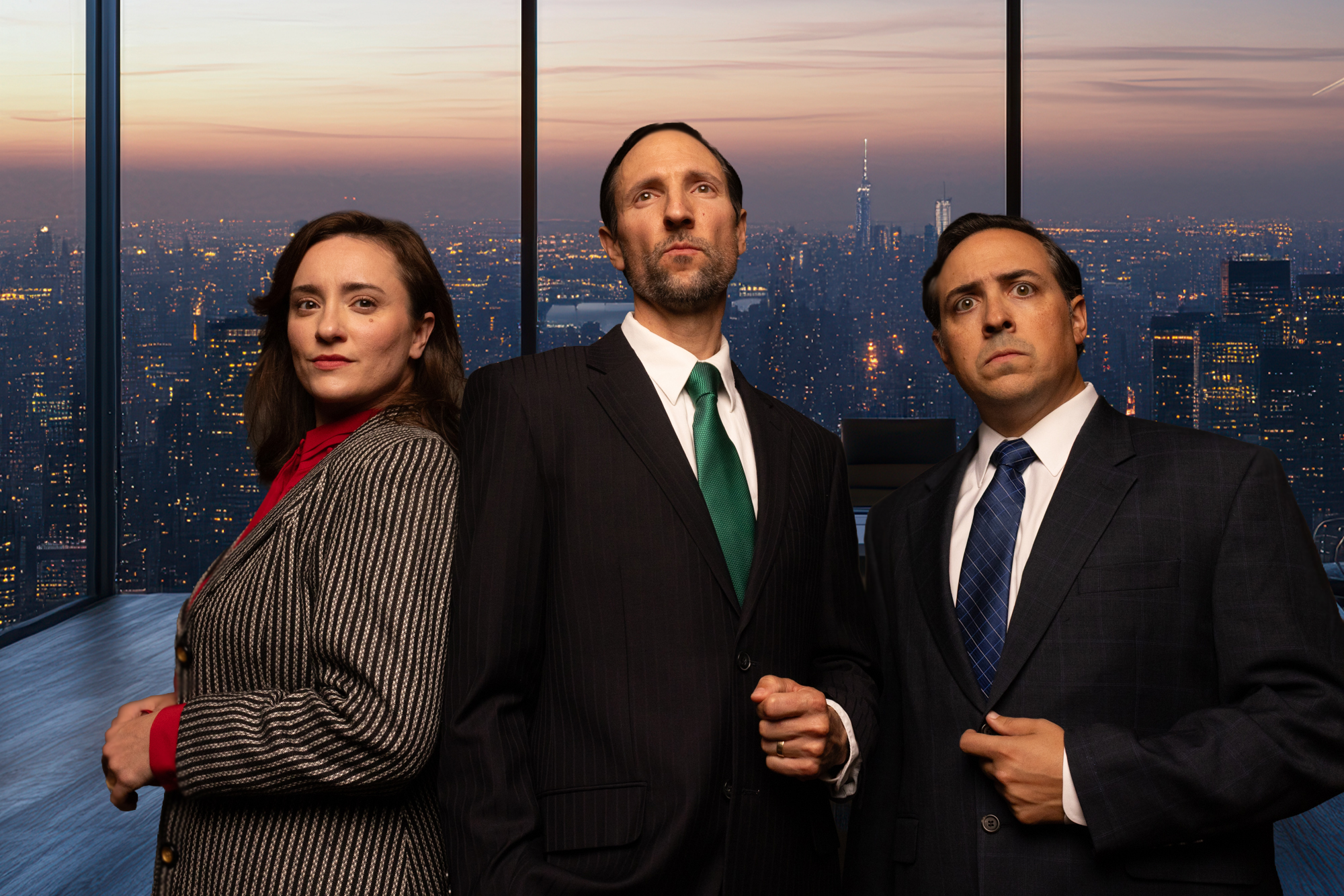 A photo of the main characters in Enron.