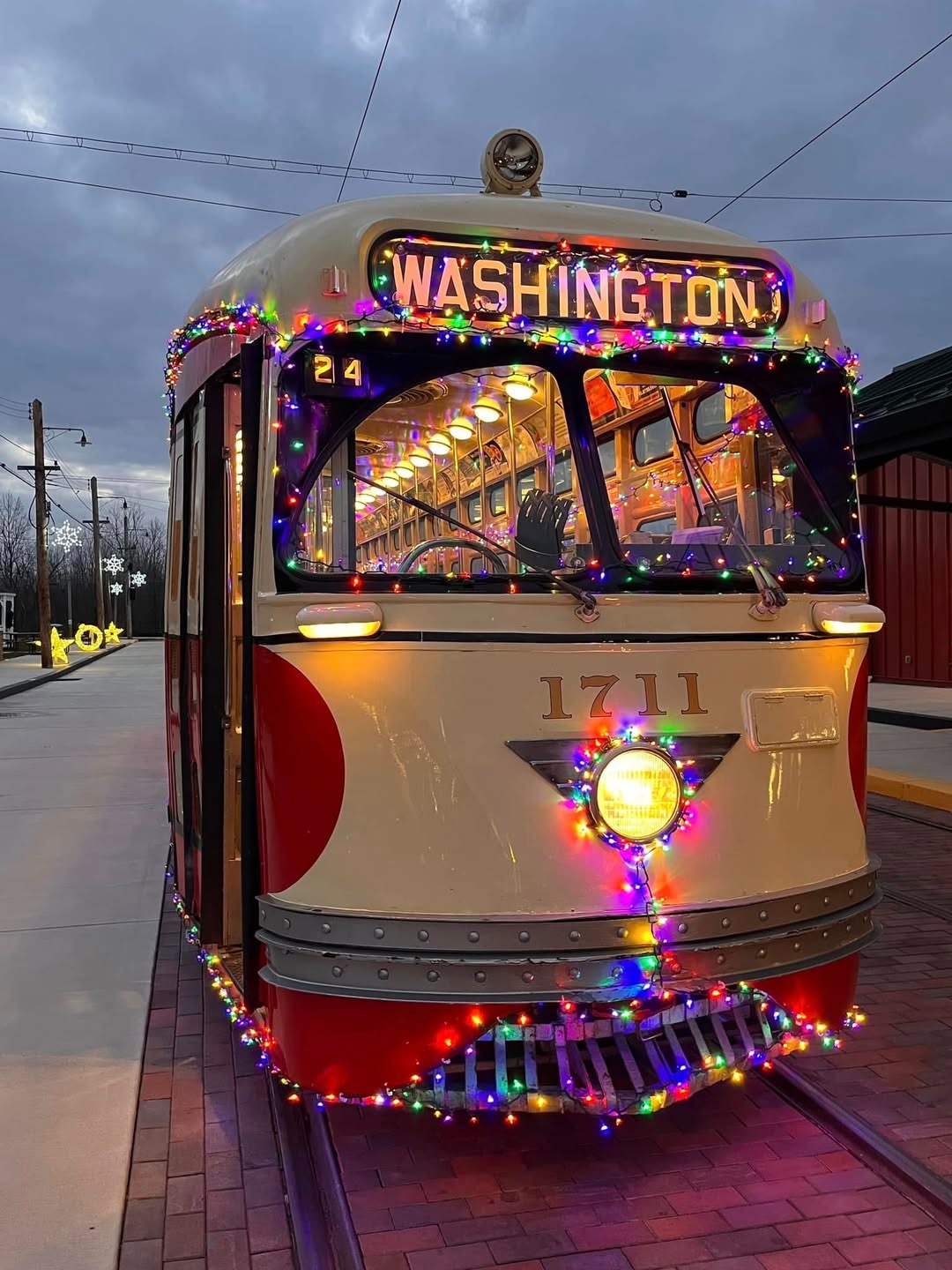 A photo of the Santa Trolley at the Pennsylvania Trolley Museum.